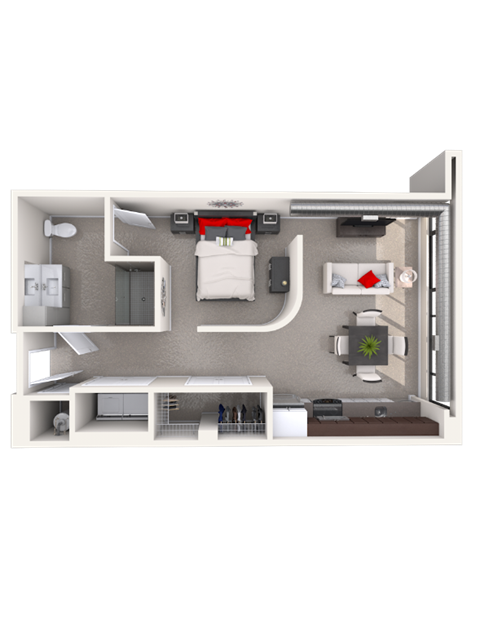Floor plan for 1 bed, 1 bath, 736 sqft